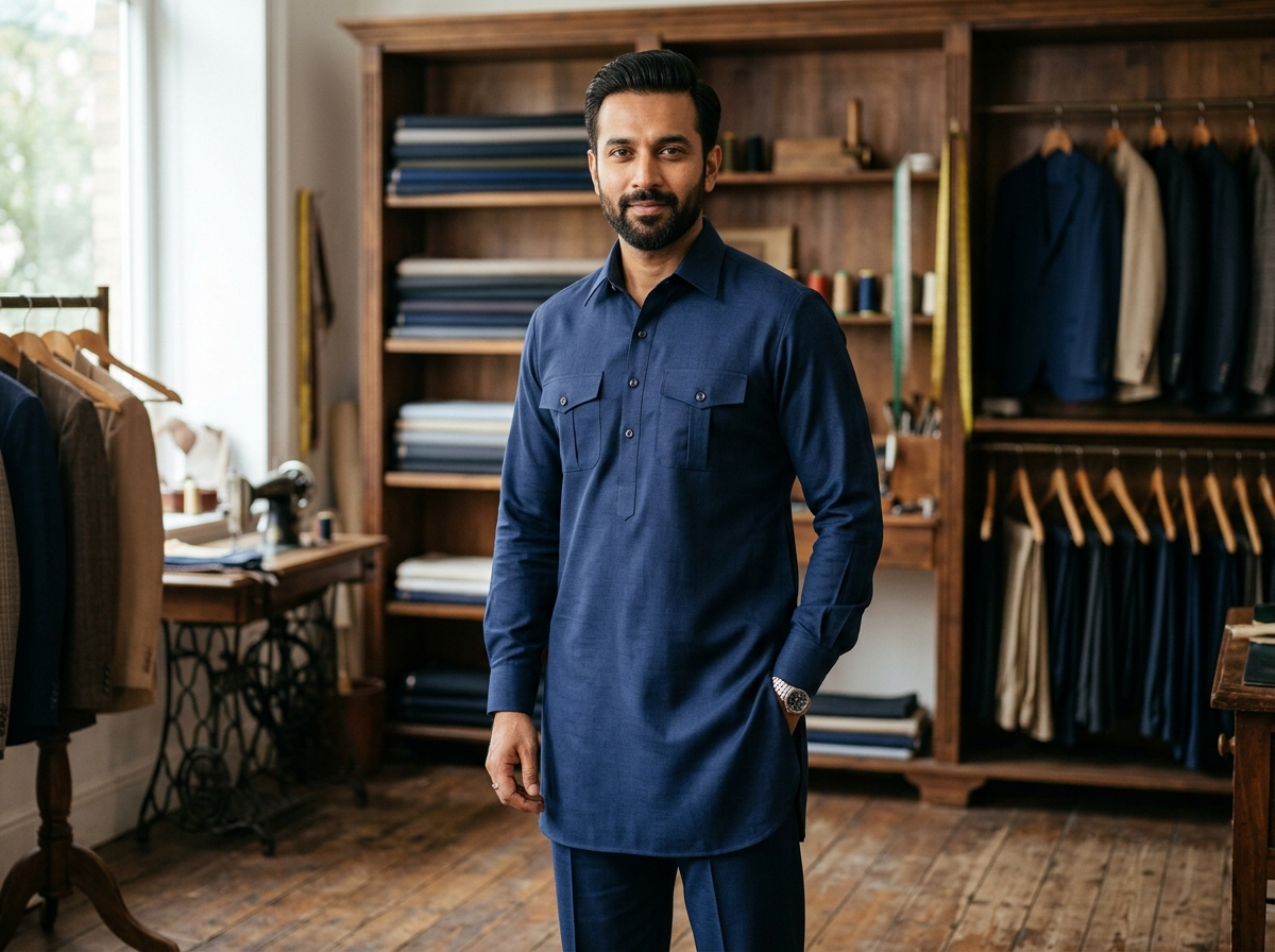Tailored Classic Pathani Suit crafted in Rewari atelier